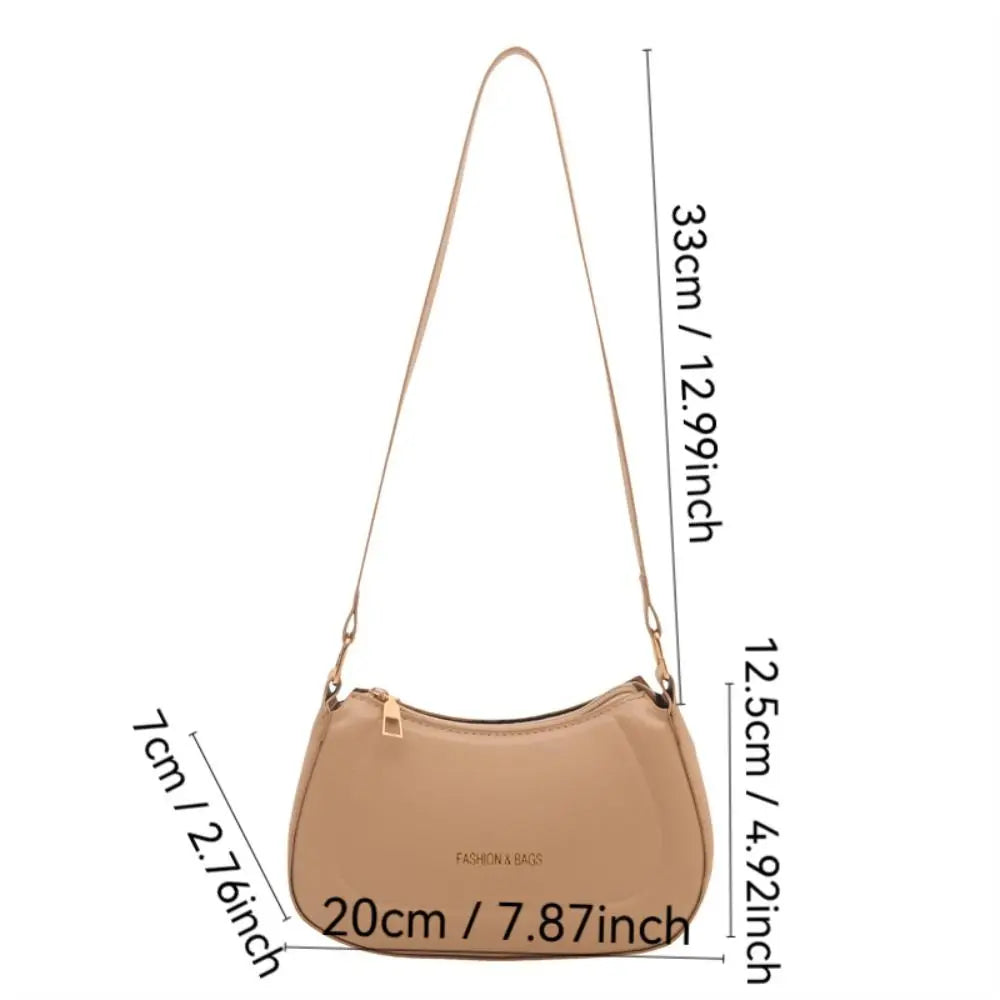 New PU Leather Shoulder Bag Large Capacity Moon-shaped Underarm Bag Solid Color Tote Handbag Women