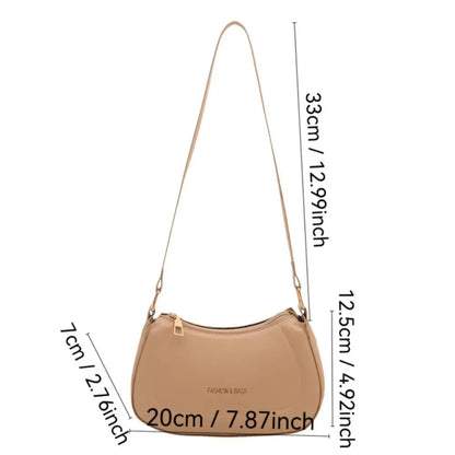 New PU Leather Shoulder Bag Large Capacity Moon-shaped Underarm Bag Solid Color Tote Handbag Women
