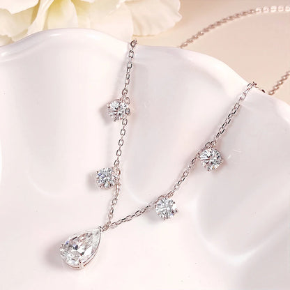 OEVAS 1-3CT Pear Cut Moissanite Necklace Earrings Set for Women S925 Sterling Silver Plated 18K Wedding Party Luxury Jewelry