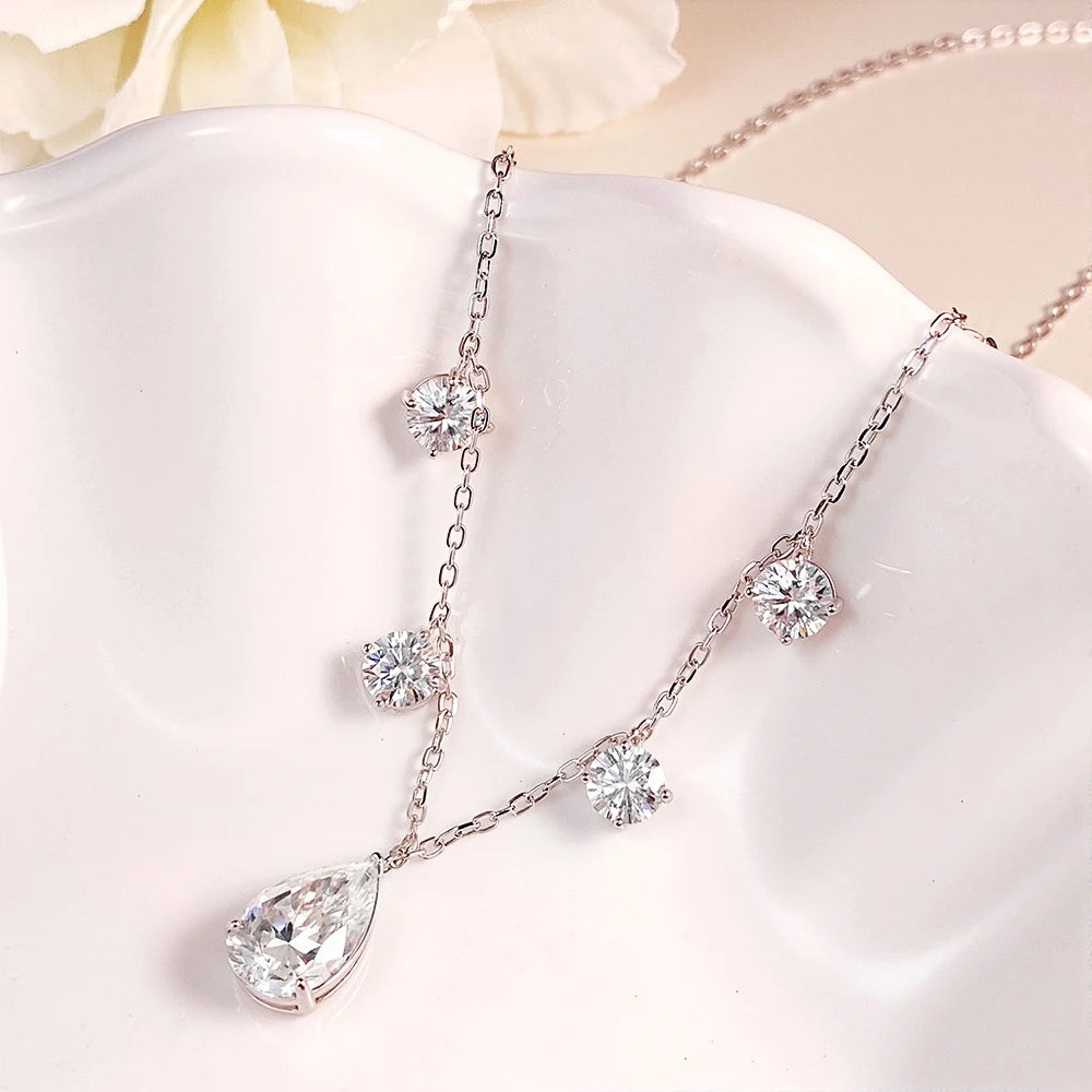 OEVAS 1-3CT Pear Cut Moissanite Necklace Earrings Set for Women S925 Sterling Silver Plated 18K Wedding Party Luxury Jewelry
