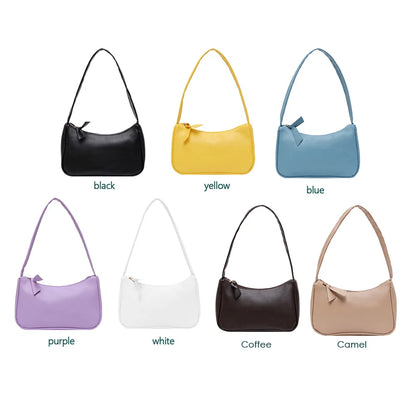 Retro Soft PU Leather Women Shoulder Underarm Bags Casual Solid Color Small Top-Handle Handbags Ladies Fashion Shoulder Bags