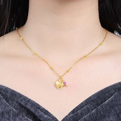 PANPOKI 925 Sterling Silver 18K Gold Heart-shaped Lock Key Necklace Pendant Necklace for Women Birthday Gifts Wedding Jewelry
