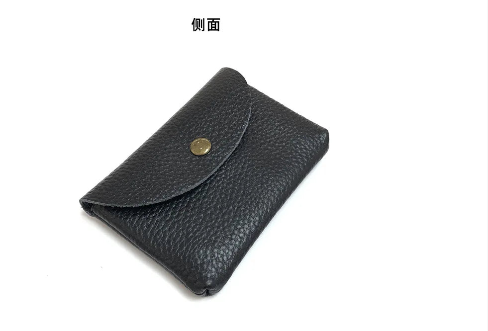 Top Layer Cowhide Fashion Buckle Money Wallet Card Holder Mini Portable Lychee Pattern Business Wallet for Men Women Coin Bag