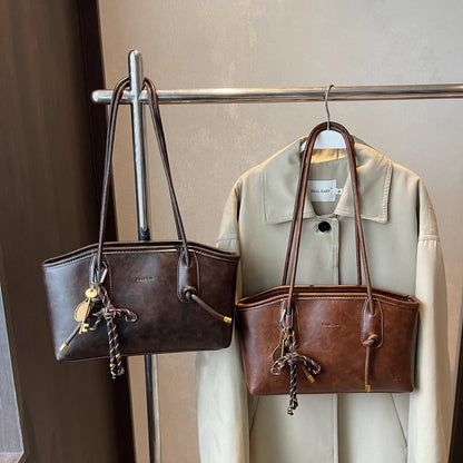 LEFTSIDE PU Leather Shoulder Bags For Women 2025 Winter Y2K Trend Female Crossbody Bag Lady Handbags And Purses Retro Tote Bag