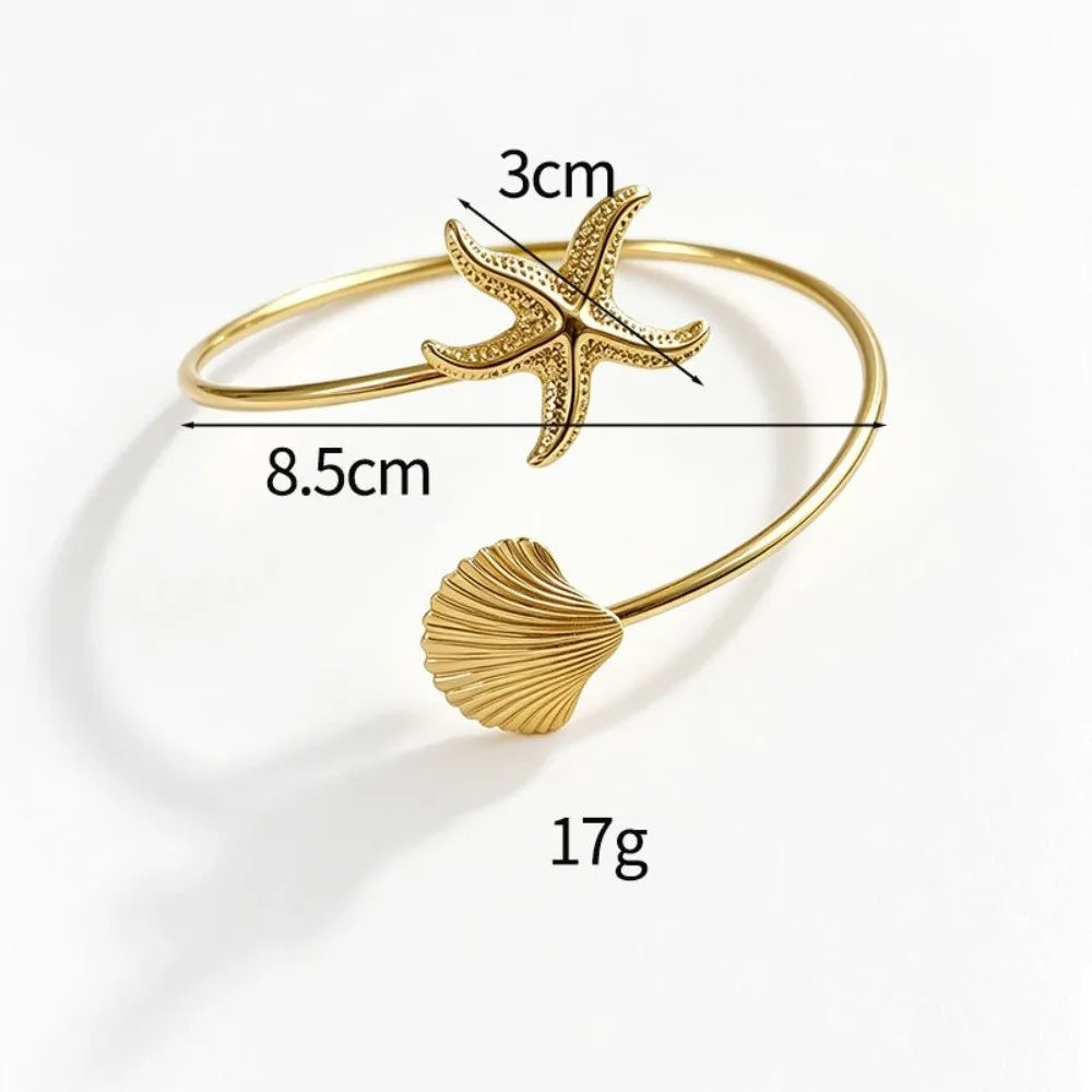 New Ocean Style Upper Arm Cuff Bracelet Starfish Metal Cuff Arm Ring Spiral Design Gold Color Open Cuff Armlet Women