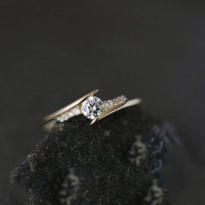 Cubic Zirconia Ring For Women Simple Style Wedding Ring Light Gold Color Fashion Custom Jewelry