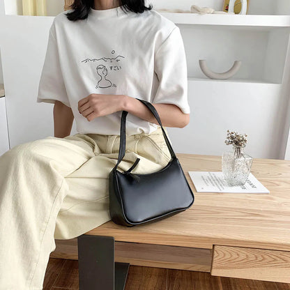 Retro Soft PU Leather Women Shoulder Underarm Bags Casual Solid Color Small Top-Handle Handbags Ladies Fashion Shoulder Bags