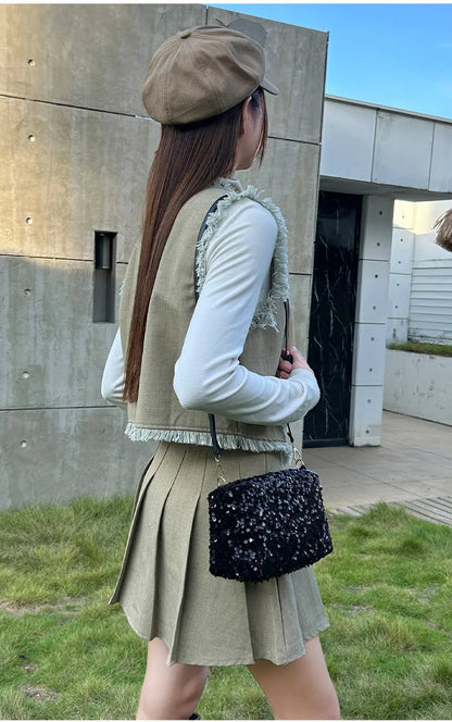 Colorful Sequins Crossbody Bag Simple INS Solid Color Sequins Shoulder Bag Underarm Bag Phone Purse Evening Clutch Bags Handbag