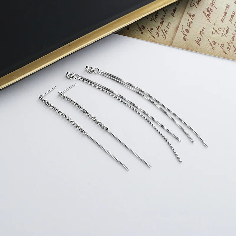 JWER Simple High-Grade Long Chain Tassel Drop Earrings for Women Dangle Earring Gold Silver Color Piercing Line Trendy Ear Gifts