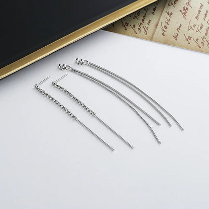 JWER Simple High-Grade Long Chain Tassel Drop Earrings for Women Dangle Earring Gold Silver Color Piercing Line Trendy Ear Gifts