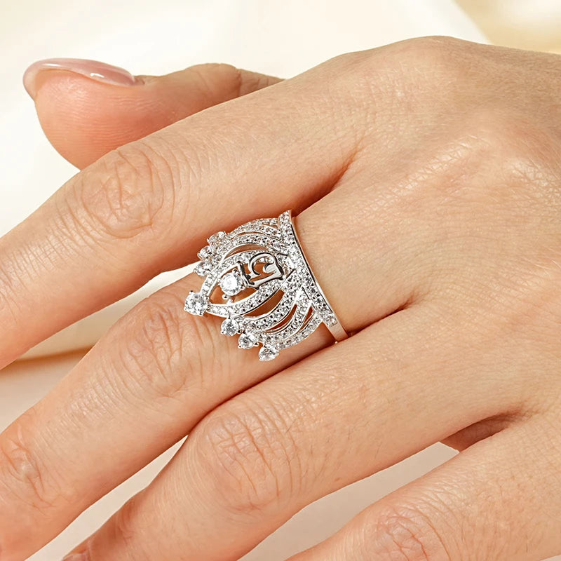 Rrjzz Dazzling Crown Female Band Eternity Rings Sparkling AAAAA Cubic Zirconia Romantic Ring for Women CZ Elegant Ring Jewelry