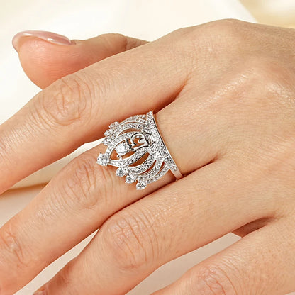 Rrjzz Dazzling Crown Female Band Eternity Rings Sparkling AAAAA Cubic Zirconia Romantic Ring for Women CZ Elegant Ring Jewelry