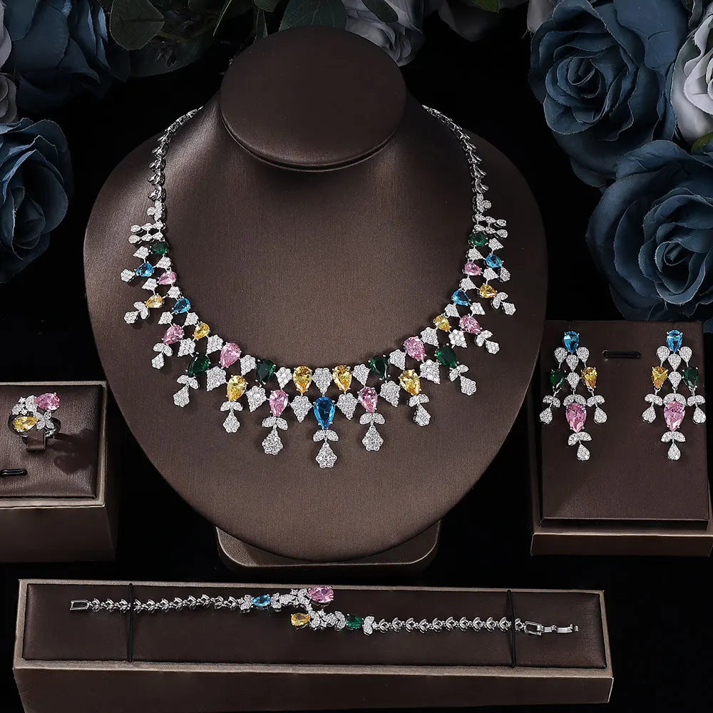 2023 Hot Selling Cubic Zirconia Bridal Wedding Jewelry Set Bridal 4-piece Set Women's Jewelry Set Jewelry Brand Reproduction