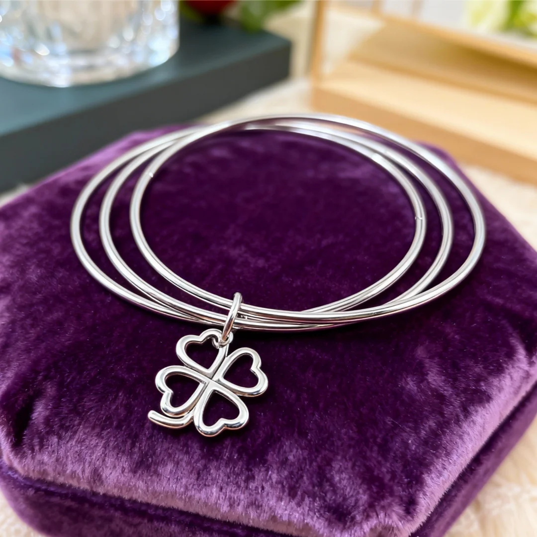 New Luxury 925 Sterling Silver Trend Four-Leaf Clover Bangle Bracelet for Women Fashion Party Christmas Gifts Streetwear Jewelry