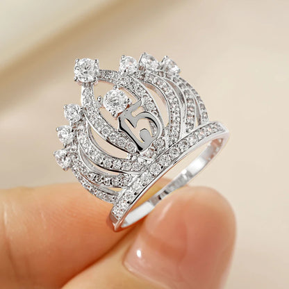 Rrjzz Dazzling Crown Female Band Eternity Rings Sparkling AAAAA Cubic Zirconia Romantic Ring for Women CZ Elegant Ring Jewelry