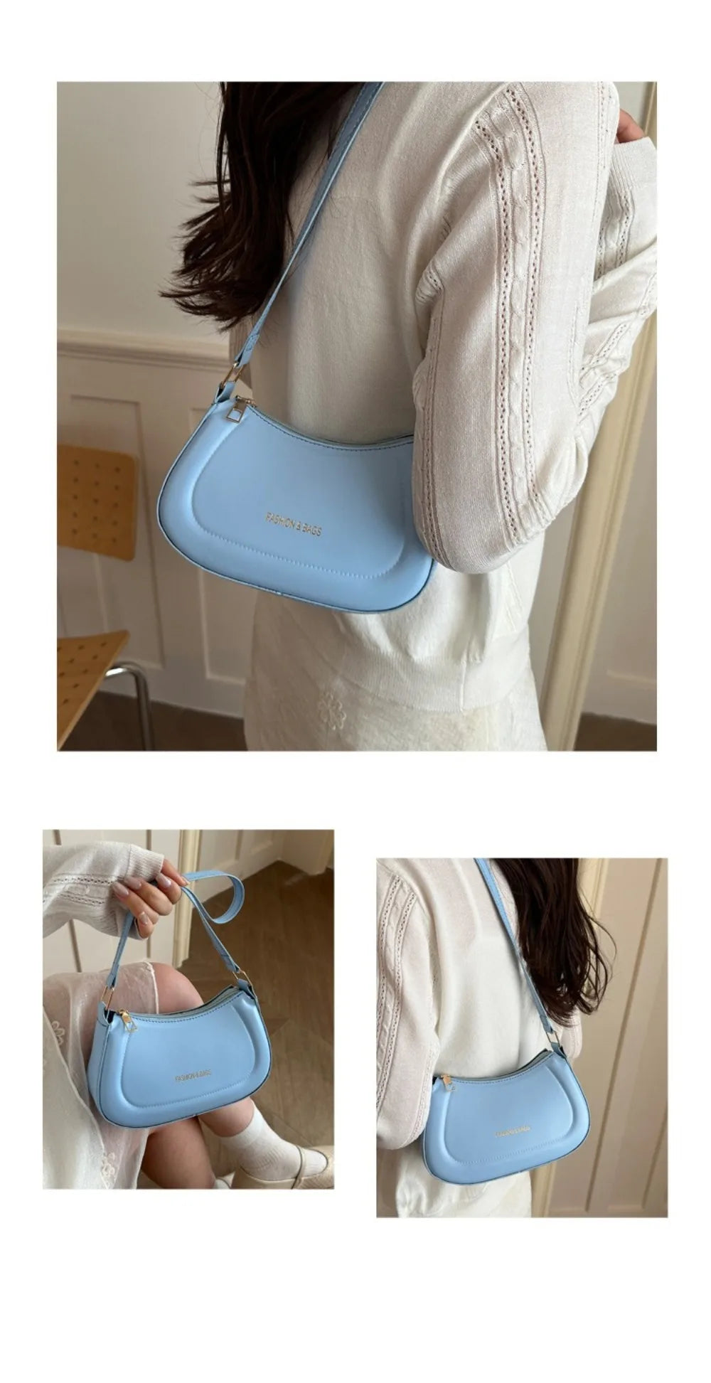 New PU Leather Shoulder Bag Large Capacity Moon-shaped Underarm Bag Solid Color Tote Handbag Women