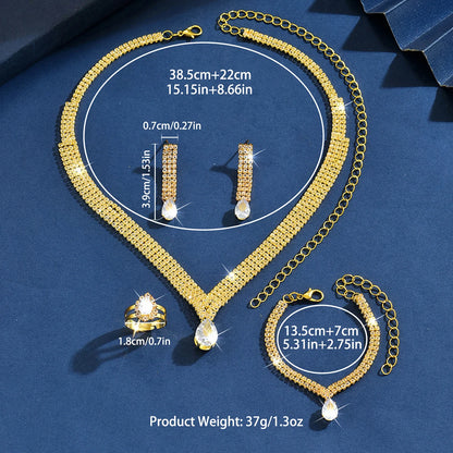 5PC exquisite new super sparkling necklace earrings bracelet ring complete set of bridal dress banquet party accessories