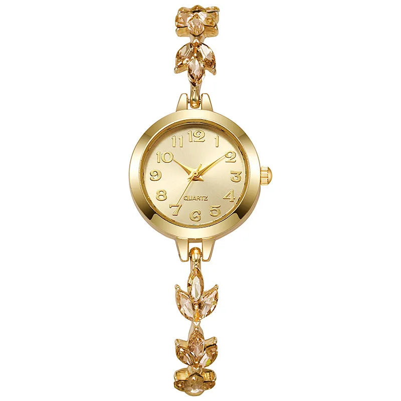New Fashion Heart-shaped Ribbon-Strap Diamond-Studded Flower Watch for Women with Adjustable Bracelet