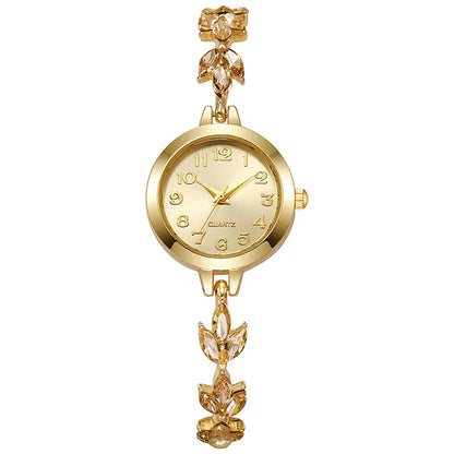 New Fashion Heart-shaped Ribbon-Strap Diamond-Studded Flower Watch for Women with Adjustable Bracelet
