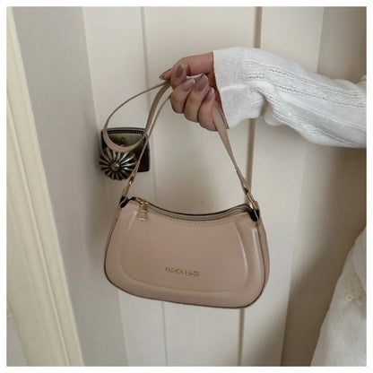 New PU Leather Shoulder Bag Large Capacity Moon-shaped Underarm Bag Solid Color Tote Handbag Women