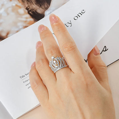 Rrjzz Dazzling Crown Female Band Eternity Rings Sparkling AAAAA Cubic Zirconia Romantic Ring for Women CZ Elegant Ring Jewelry