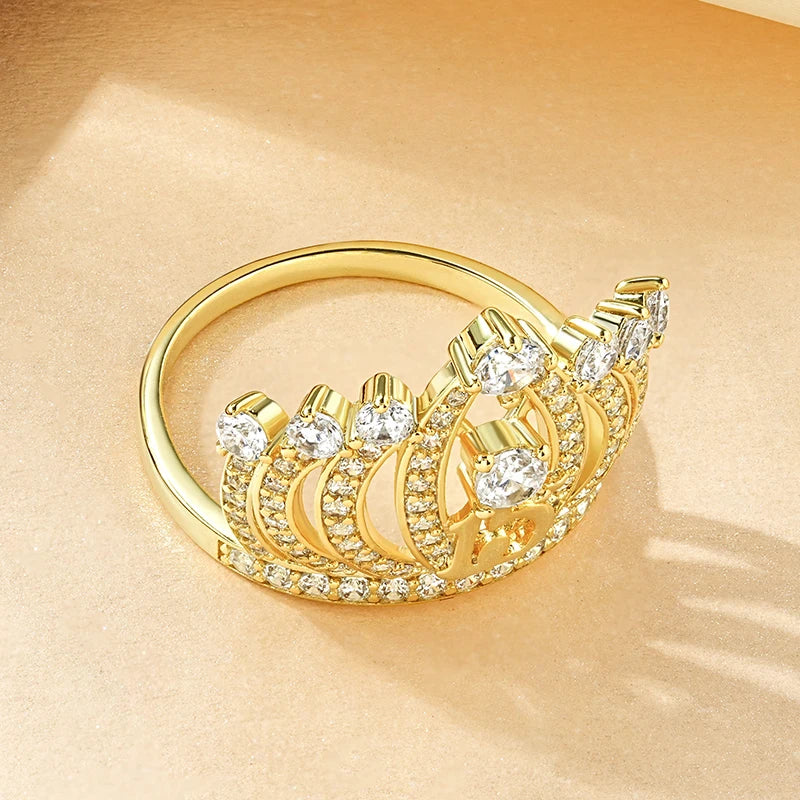 Rrjzz Dazzling Crown Female Band Eternity Rings Sparkling AAAAA Cubic Zirconia Romantic Ring for Women CZ Elegant Ring Jewelry