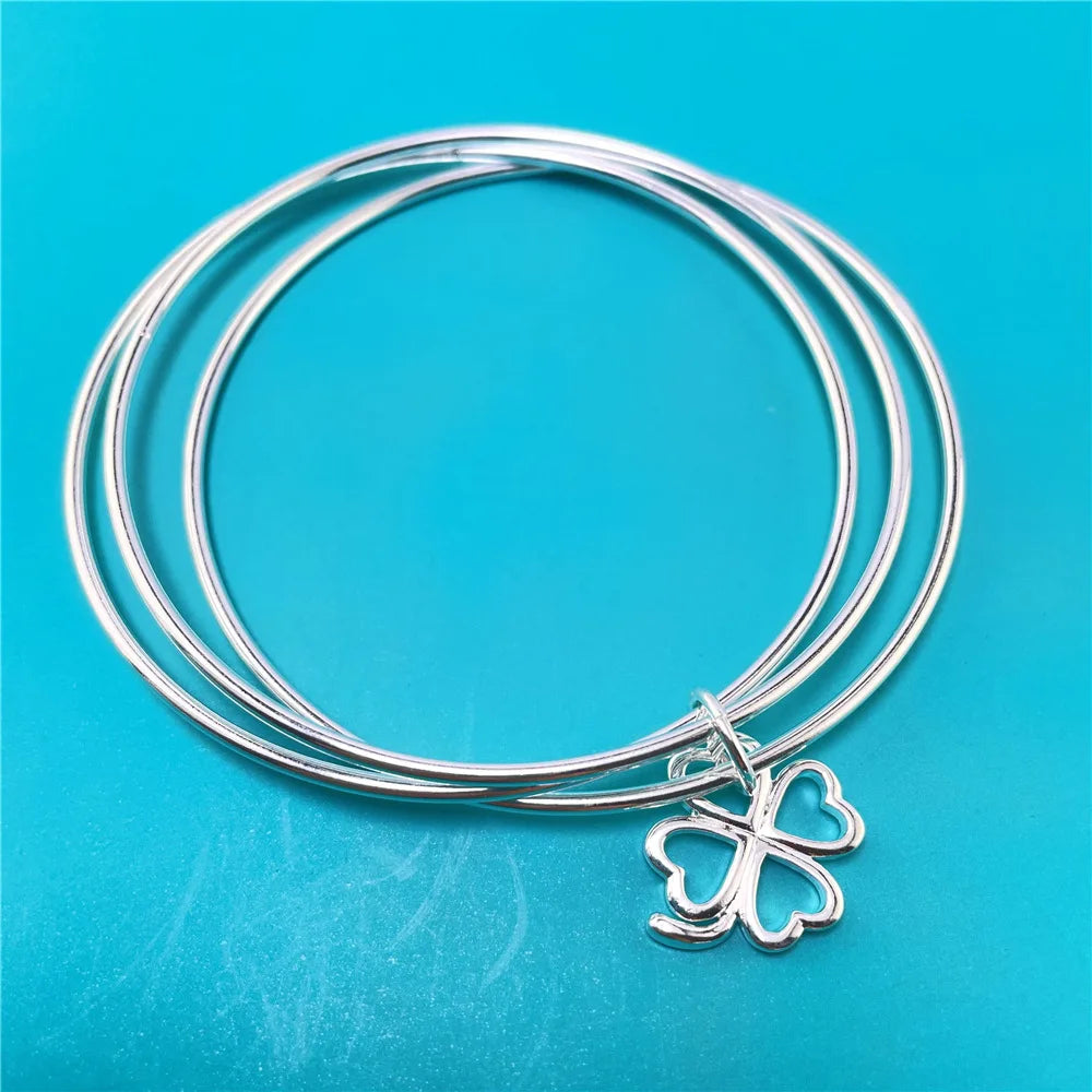 New Luxury 925 Sterling Silver Trend Four-Leaf Clover Bangle Bracelet for Women Fashion Party Christmas Gifts Streetwear Jewelry