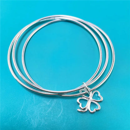 New Luxury 925 Sterling Silver Trend Four-Leaf Clover Bangle Bracelet for Women Fashion Party Christmas Gifts Streetwear Jewelry