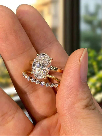 925 Sterling Silver Fashion Plain Oval Zircon Stackable Set Ring For Women Anniversary Wedding Luxury High Quality Fine Jewelry