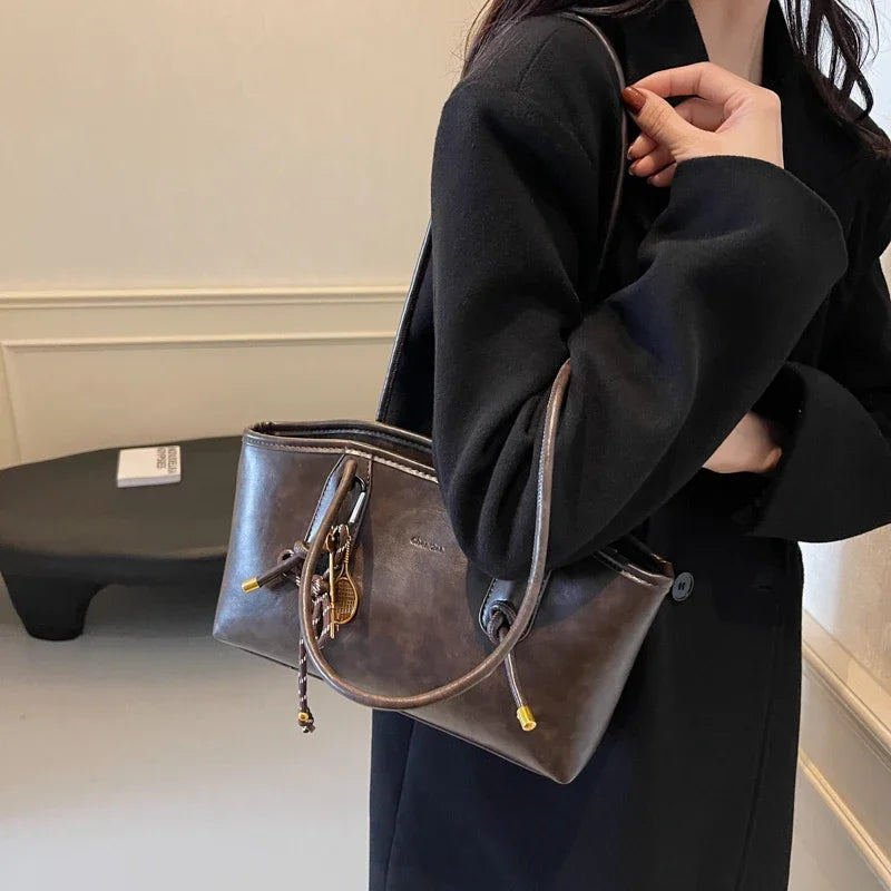 LEFTSIDE PU Leather Shoulder Bags For Women 2025 Winter Y2K Trend Female Crossbody Bag Lady Handbags And Purses Retro Tote Bag