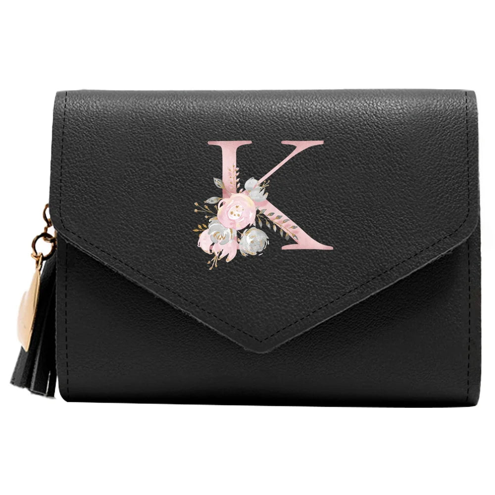 Purse Female Mini Wallet Cute Purse Pink Flower Pattern Slim Wallet RFID Blocking Credit Card Holder Coin Pocket ID Window