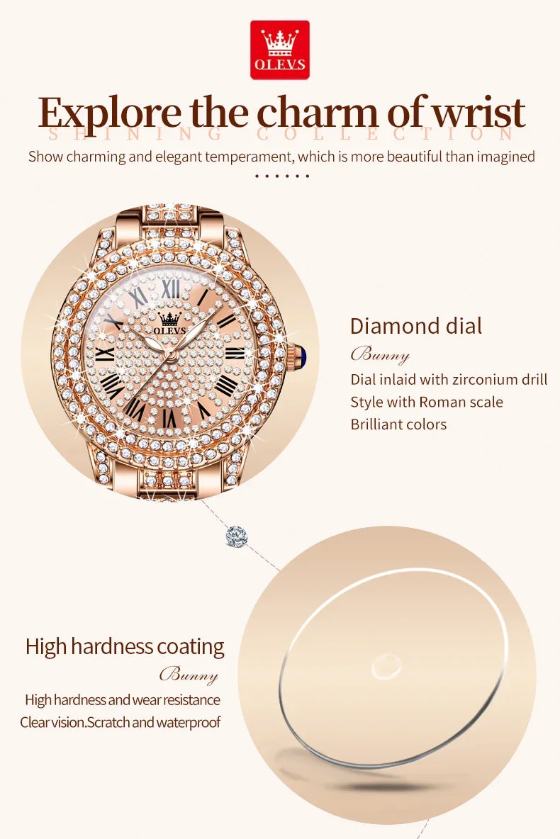 OLEVS Watch Women Fashion Elegant Stainless Steel Waterproof Quartz Wristwatch Luxury Ladies Dress Watches