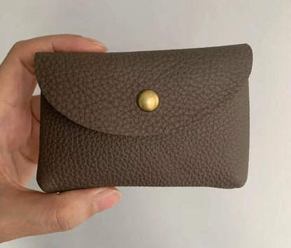 Top Layer Cowhide Fashion Buckle Money Wallet Card Holder Mini Portable Lychee Pattern Business Wallet for Men Women Coin Bag