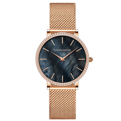 Luxury Women Watch Japanese Quartz Movement Shell Dial Rhinestone Stainless Steel Fashion Gift Box Waterproof Ladies Wristwatch