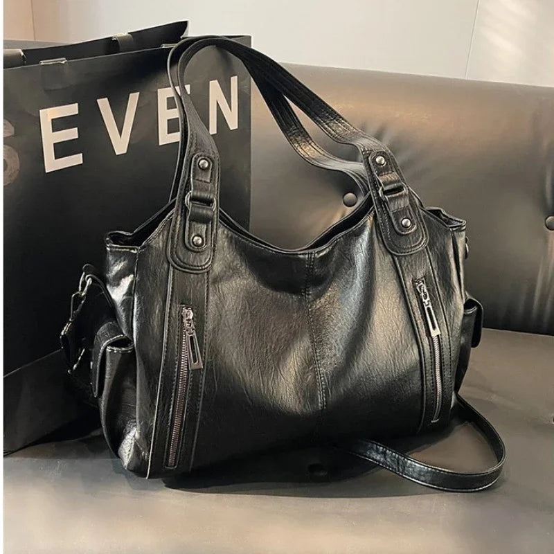 Hot Selling Soft Inner Compartment Shoulder Bag 2024High Quality Contrasting Color Women's Bag Fashion Zipper Pu Women's Handbag