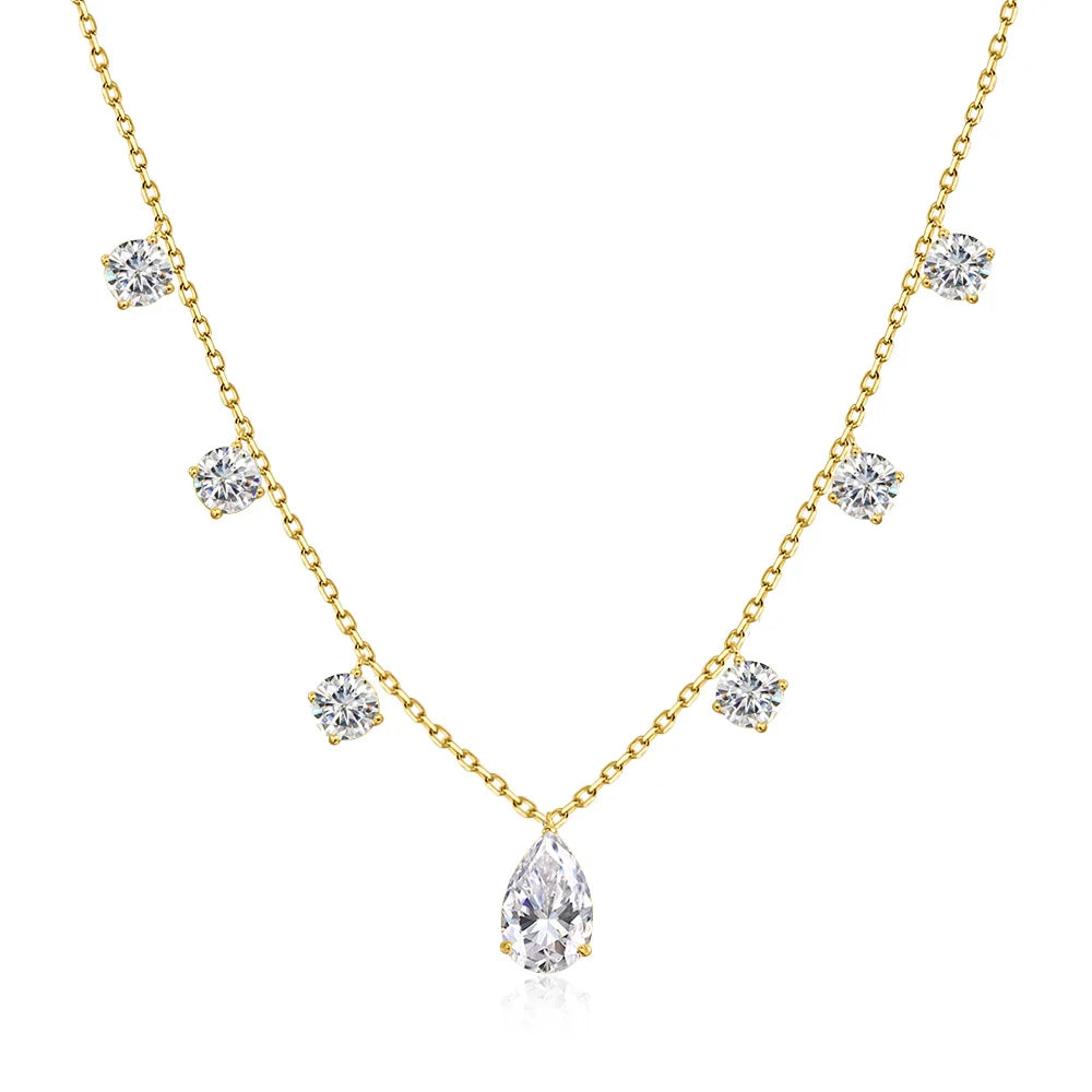 OEVAS 1-3CT Pear Cut Moissanite Necklace Earrings Set for Women S925 Sterling Silver Plated 18K Wedding Party Luxury Jewelry
