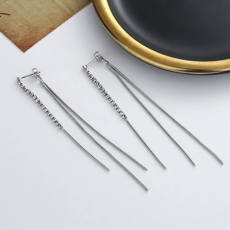 JWER Simple High-Grade Long Chain Tassel Drop Earrings for Women Dangle Earring Gold Silver Color Piercing Line Trendy Ear Gifts