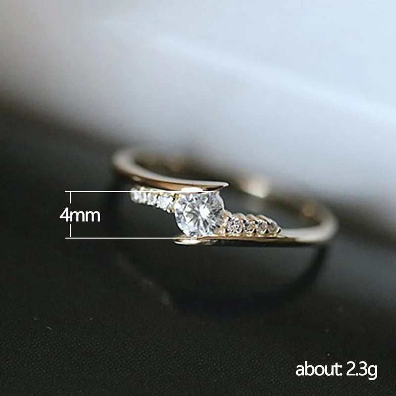Cubic Zirconia Ring For Women Simple Style Wedding Ring Light Gold Color Fashion Custom Jewelry