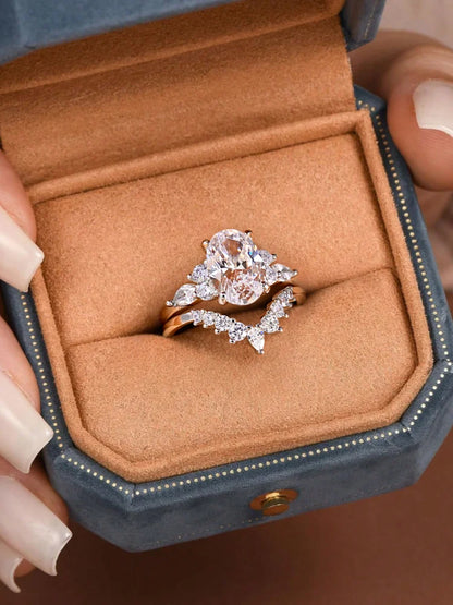 925 Sterling Silver Luxury Oval Round Marquise Zircon Stackable Set Ring For Women Anniversary Fashion High Quality Fine Jewelry