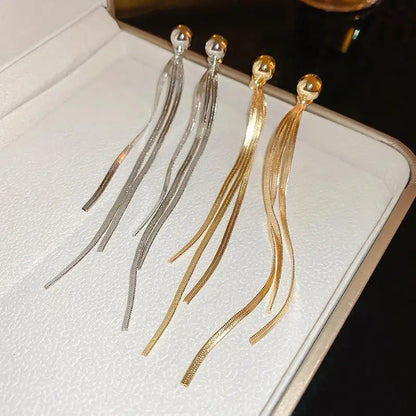 Classic Metallic Long Tassel Dangle Earrings for Women Ladies Simplicity Temperament Drop Earrings Banquet Jewelry Accessories
