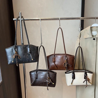 LEFTSIDE PU Leather Shoulder Bags For Women 2025 Winter Y2K Trend Female Crossbody Bag Lady Handbags And Purses Retro Tote Bag