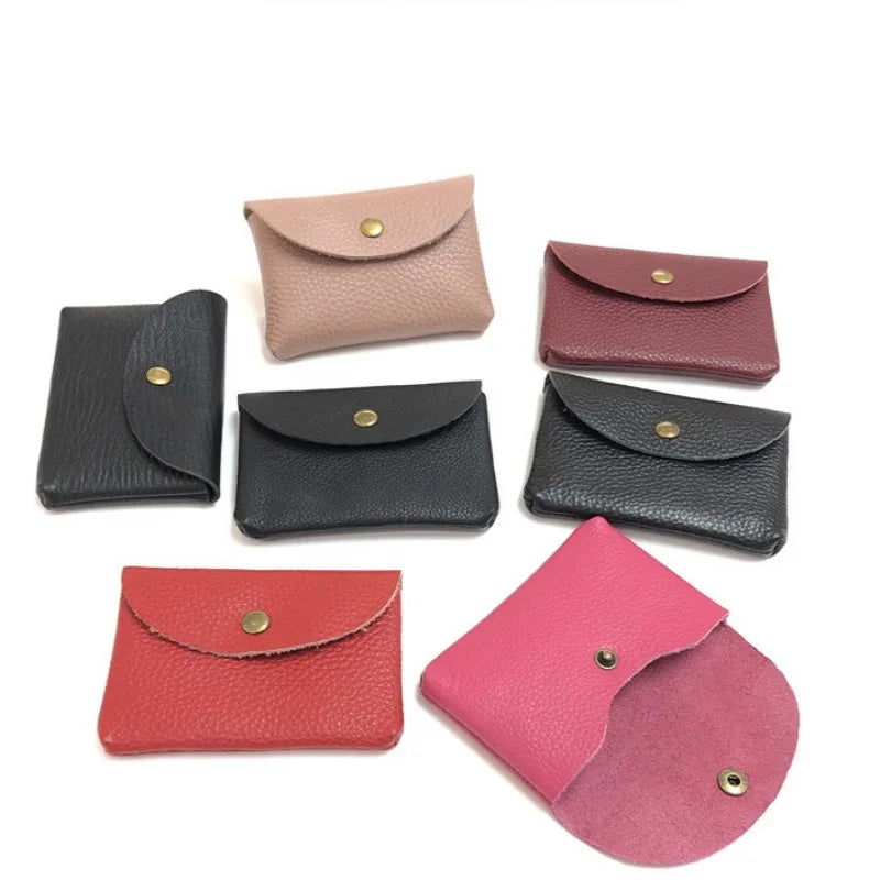 Top Layer Cowhide Fashion Buckle Money Wallet Card Holder Mini Portable Lychee Pattern Business Wallet for Men Women Coin Bag