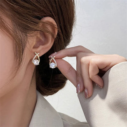 SKEDS Fashion Cross Stud Earrings For Women Korean Style Elegant Crystal Jewelry Ear Rings Fishtail Lady Earrings Gift