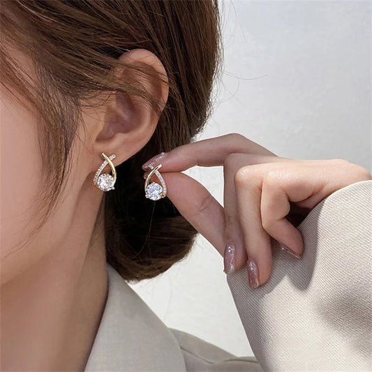 SKEDS Fashion Cross Stud Earrings For Women Korean Style Elegant Crystal Jewelry Ear Rings Fishtail Lady Earrings Gift