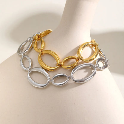 Vnox Stainless Steel Oval Links Chain Bracelets for Women Girls, Dainty Simple Metal Links Wristband Jewelry Never Fade