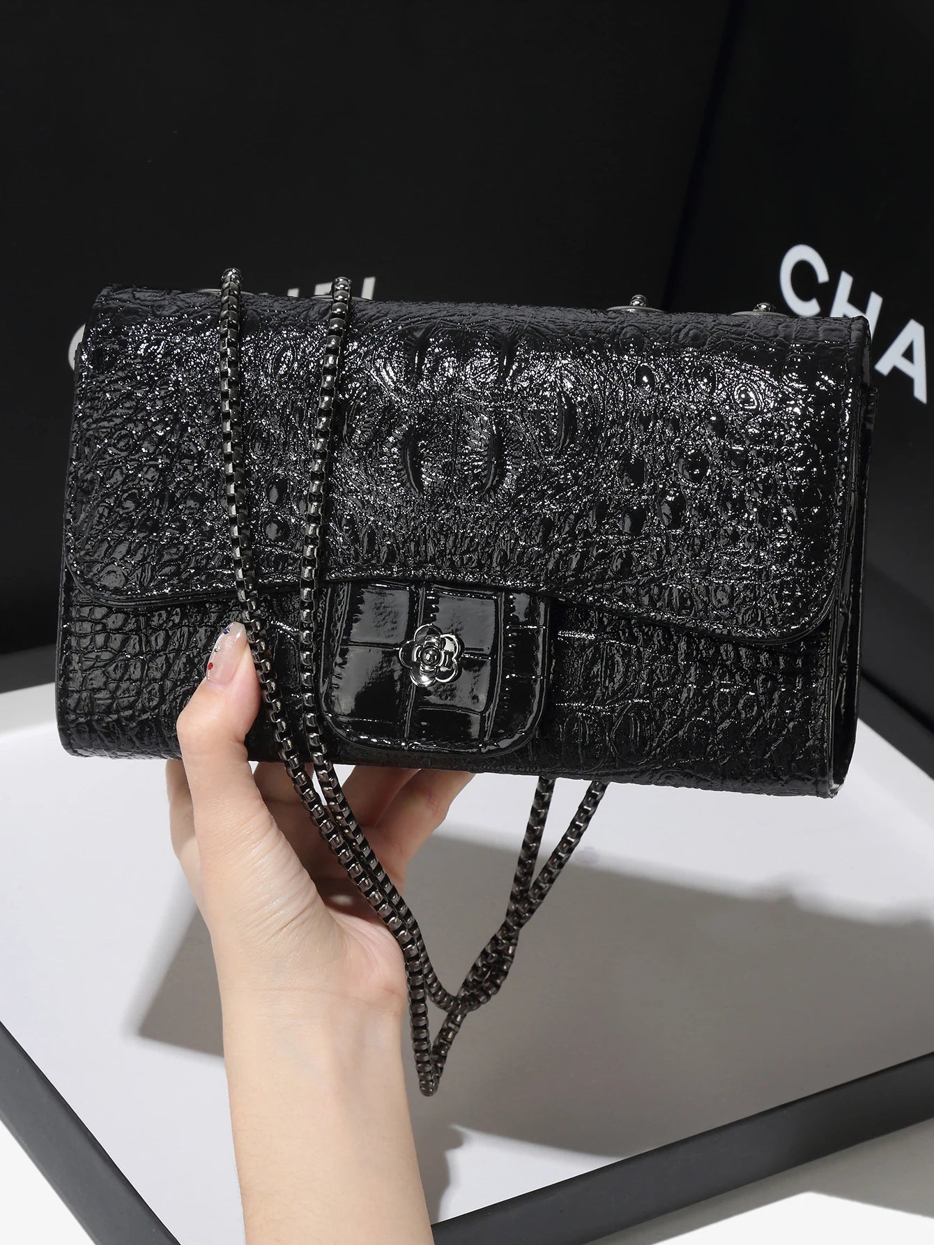 Simple Mini Crocodile Pattern Small Square Bag Summer New Style Trendy Versatile Chain