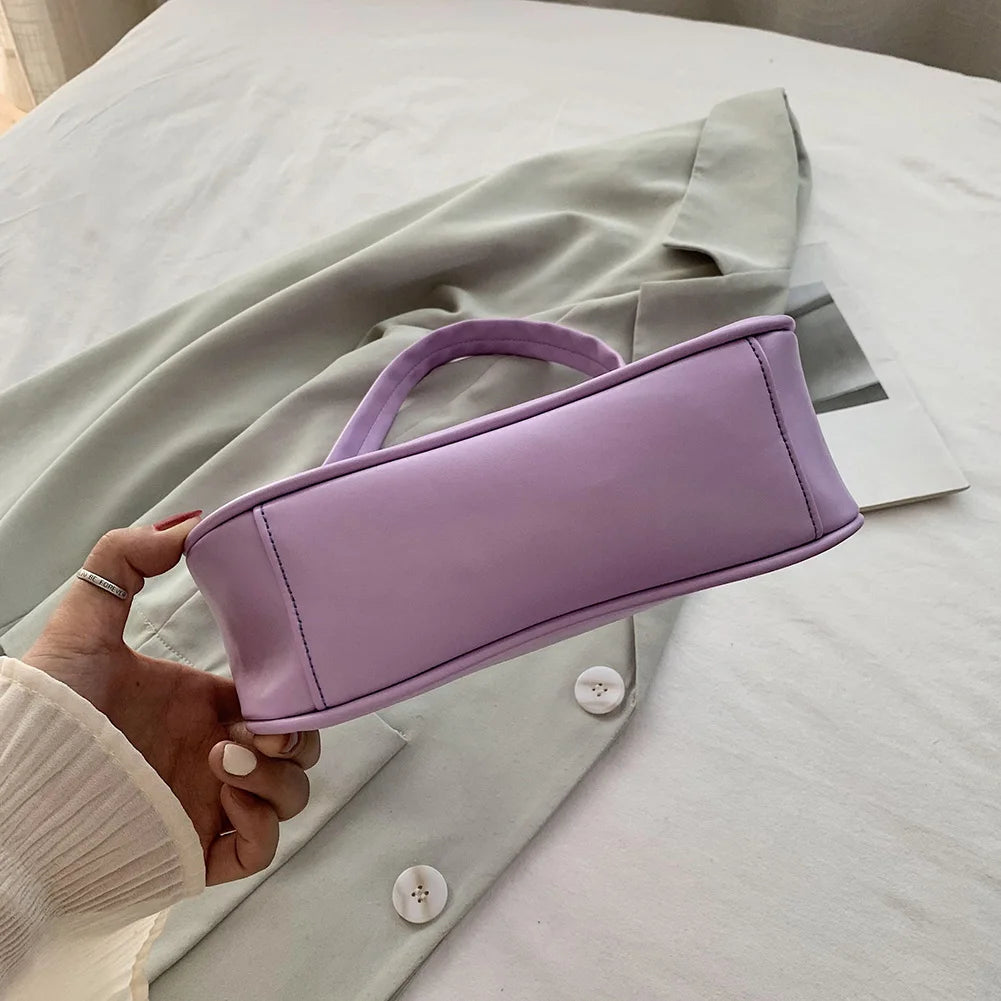 Retro Soft PU Leather Women Shoulder Underarm Bags Casual Solid Color Small Top-Handle Handbags Ladies Fashion Shoulder Bags