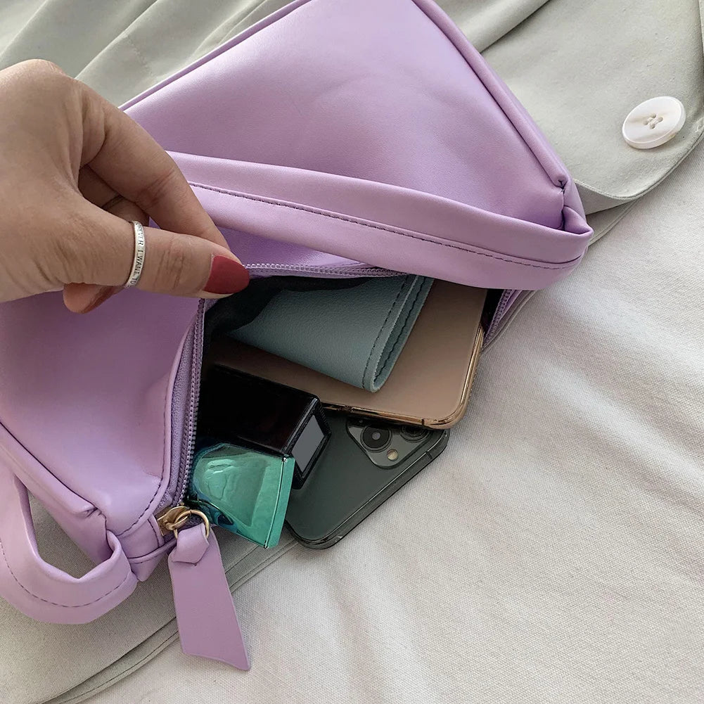 Retro Soft PU Leather Women Shoulder Underarm Bags Casual Solid Color Small Top-Handle Handbags Ladies Fashion Shoulder Bags