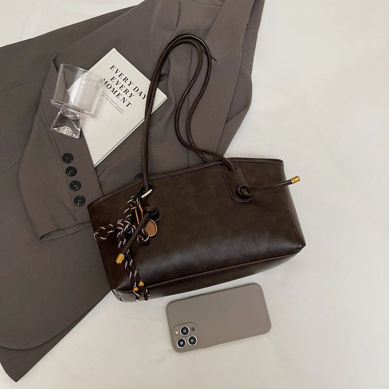 LEFTSIDE PU Leather Shoulder Bags For Women 2025 Winter Y2K Trend Female Crossbody Bag Lady Handbags And Purses Retro Tote Bag