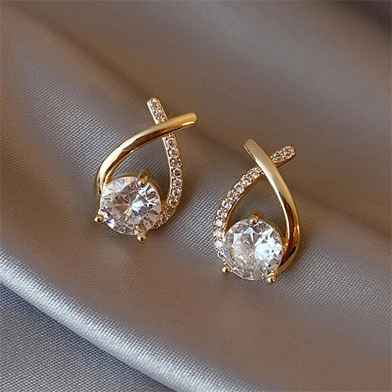 SKEDS Fashion Cross Stud Earrings For Women Korean Style Elegant Crystal Jewelry Ear Rings Fishtail Lady Earrings Gift